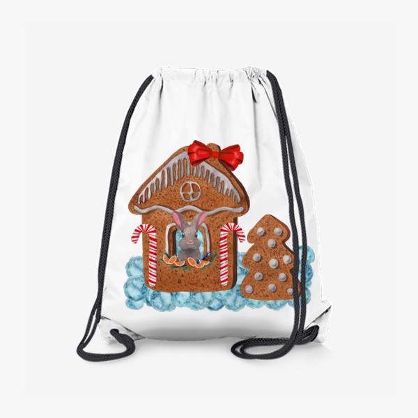 Рюкзак «Новогодний зайчик выглядывает из окна пряничного домика»