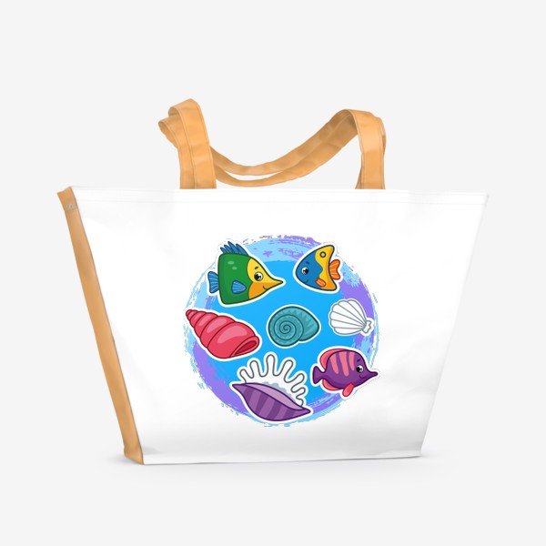 Пляжная сумка «Морские рыбки и ракушки»