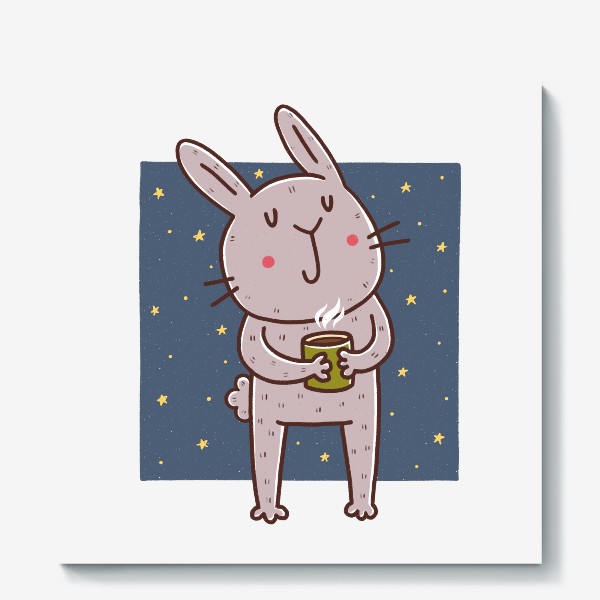 Холст &laquo;Милый кролик с кружкой какао. Новый год 2023&raquo;