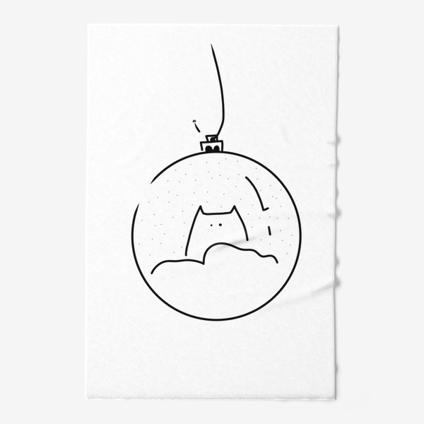 Полотенце «Котик в снежном шаре. Новый год, зима, снег»