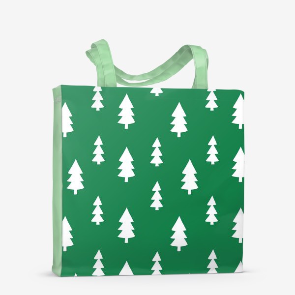 Сумка-шоппер «новогодний узор из елок на зеленом. скатерть»