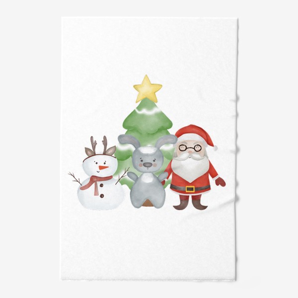 Полотенце «Новогодняя картинка с Санта Клаусом, кроликом и снеговиком»