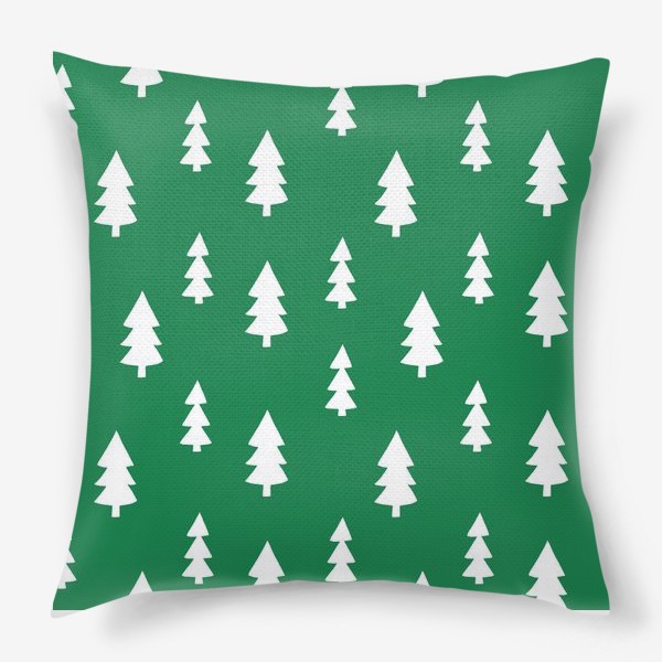 Подушка «новогодний узор из елок на зеленом. скатерть»