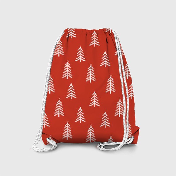 Рюкзак «новогодний узор из елок на красном. скатерть»