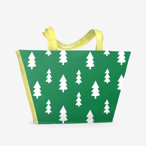 Пляжная сумка «новогодний узор из елок на зеленом. скатерть»