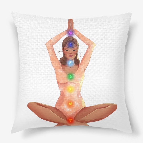 Подушка «Медитирующая девушка с чакрами»