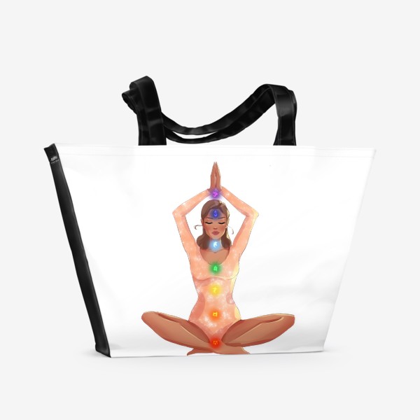 Пляжная сумка «Медитирующая девушка с чакрами»