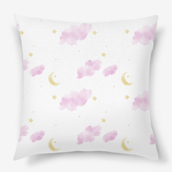 Подушка «Ночное небо с розовыми акварельными облачками»