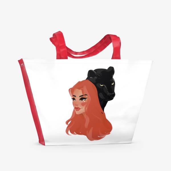 Пляжная сумка «Рыжая девушка с пантерой»