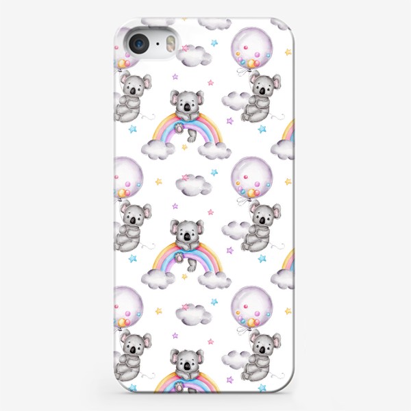 Чехол iPhone «Паттерн мишки коалы на радуге и на воздушных шарах»