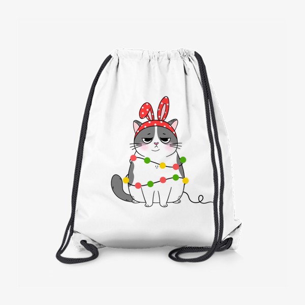 Рюкзак «Кот новогодний в гирлянде с кроличьими ушами »