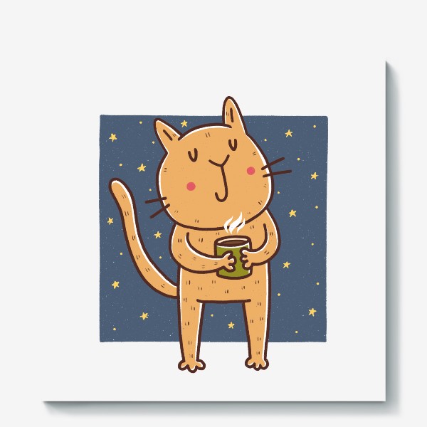 Холст &laquo;Милый кот с кружкой какао. Новый год 2023&raquo;