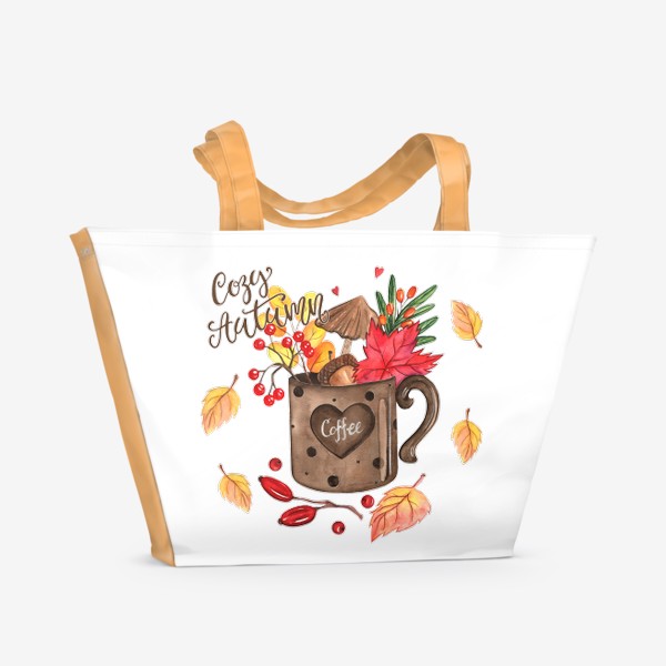 Пляжная сумка «Чашка кофе "Уютная осень"»
