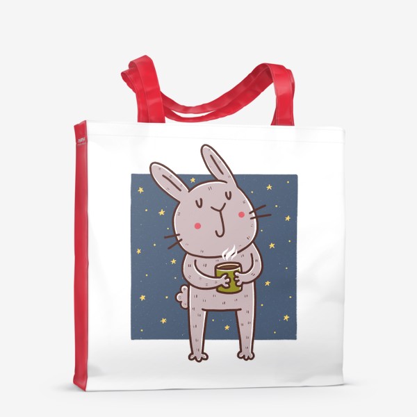 Сумка-шоппер «Милый кролик с кружкой какао. Новый год 2023»