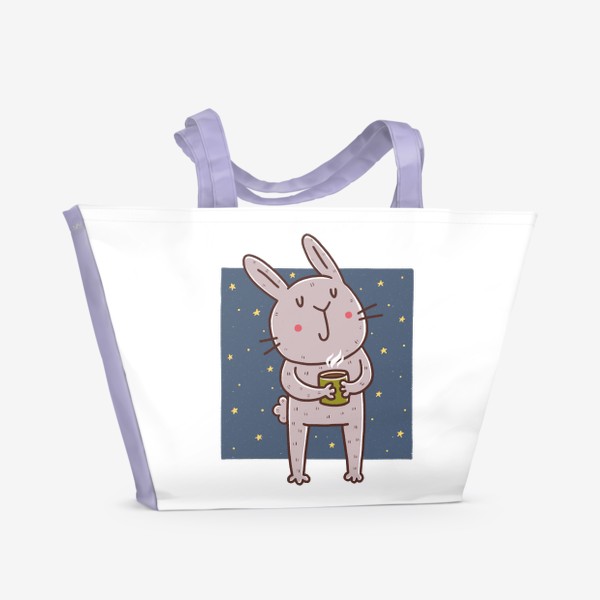 Пляжная сумка «Милый кролик с кружкой какао. Новый год 2023»