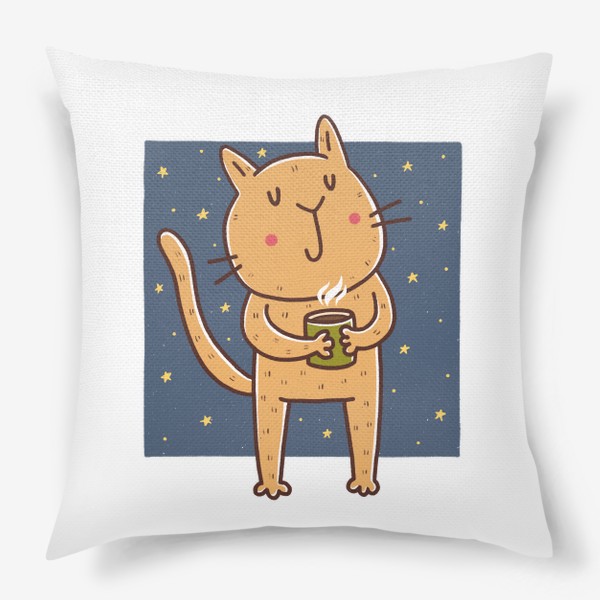 Подушка «Милый кот с кружкой какао. Новый год 2023»