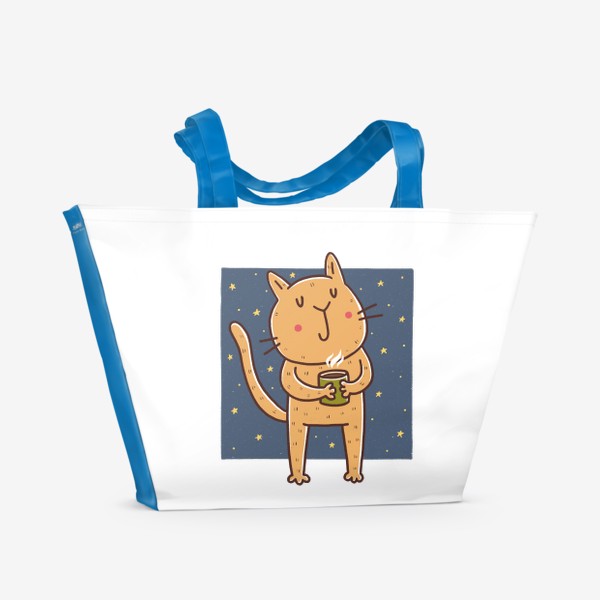 Пляжная сумка &laquo;Милый кот с кружкой какао. Новый год 2023&raquo;