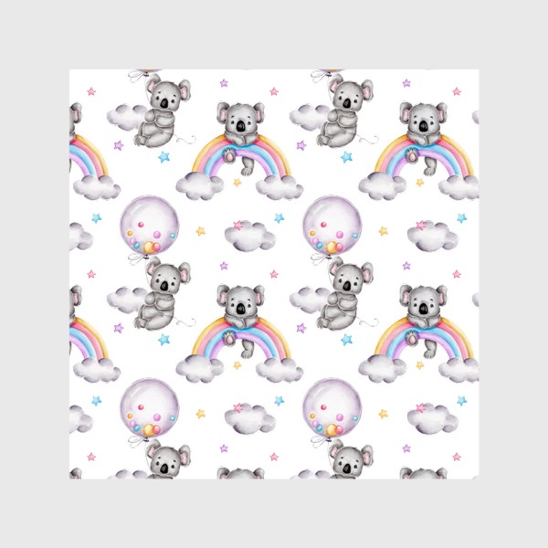Шторы «Паттерн мишки коалы на радуге и на воздушных шарах»