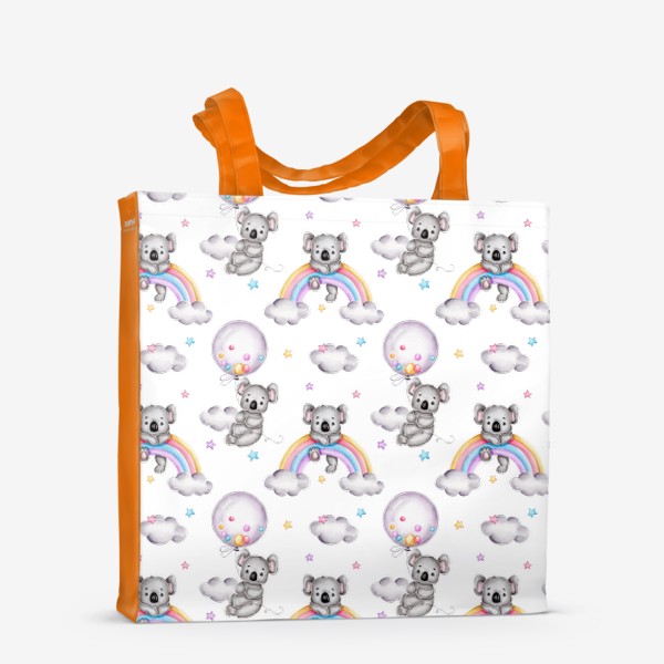 Сумка-шоппер «Паттерн мишки коалы на радуге и на воздушных шарах»