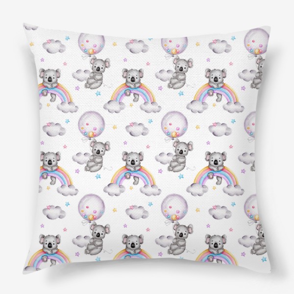 Подушка «Паттерн мишки коалы на радуге и на воздушных шарах»