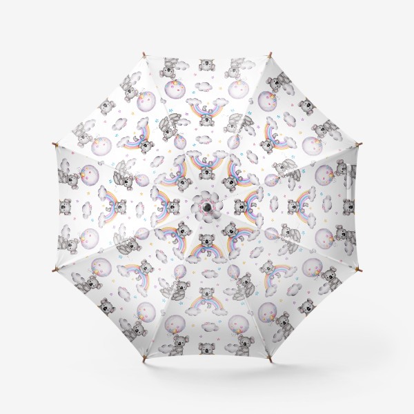 Зонт &laquo;Паттерн мишки коалы на радуге и на воздушных шарах&raquo;