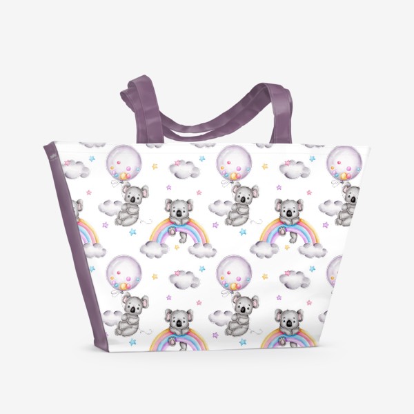 Пляжная сумка &laquo;Паттерн мишки коалы на радуге и на воздушных шарах&raquo;
