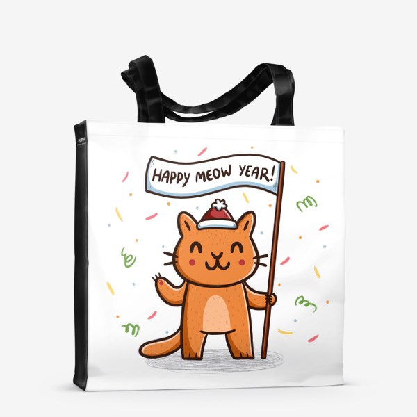Сумка-шоппер «Милый кот с флагом. Новый год. Happy meow year!»