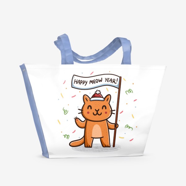 Пляжная сумка «Милый кот с флагом. Новый год. Happy meow year!»