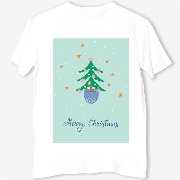 Футболка «Merry Christmas. Рождественская иллюстрация с елочкой и леттерингом»