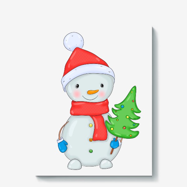 Холст «Снеговик с новогодней елкой. Новый 2023 год!»