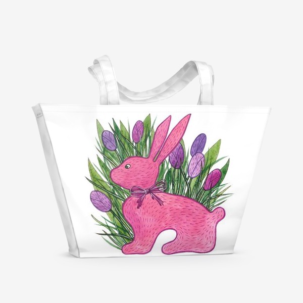 Пляжная сумка «Розовый кролик. Новый год 2023. Год Кота и Кролика»
