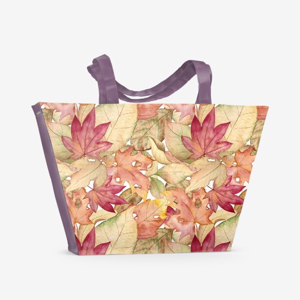 Пляжная сумка &laquo;Осенний паттерн с акварельными листьями&raquo;