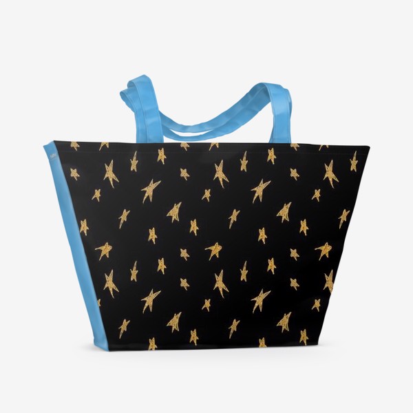 Пляжная сумка «Паттерн золотые звёзды на чёрном фоне»