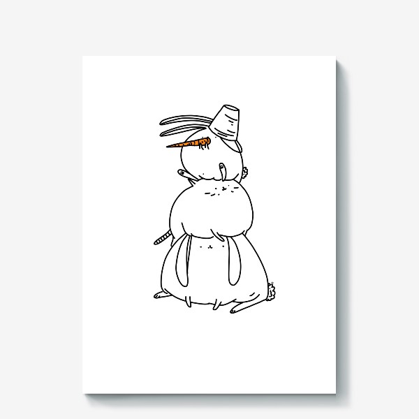 Холст &laquo;Снеговик. Год кота и кролика. 2023 зима. Новогодняя иллюстрация&raquo;