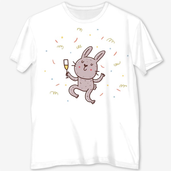 Футболка с полной запечаткой «Веселый кролик и шампанское. Новый год 2023»