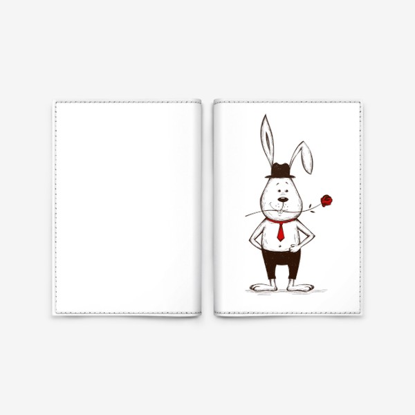 Обложка для паспорта «Мультяшный заяц с розой»