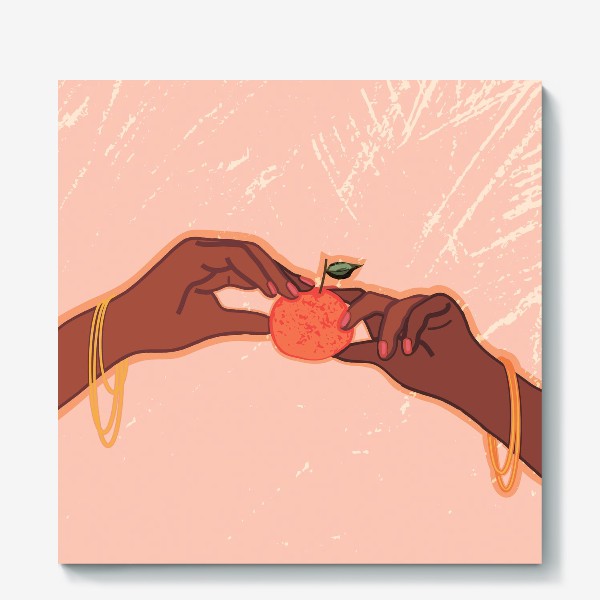 Холст «руки с темной кожей, держащие мандарин»