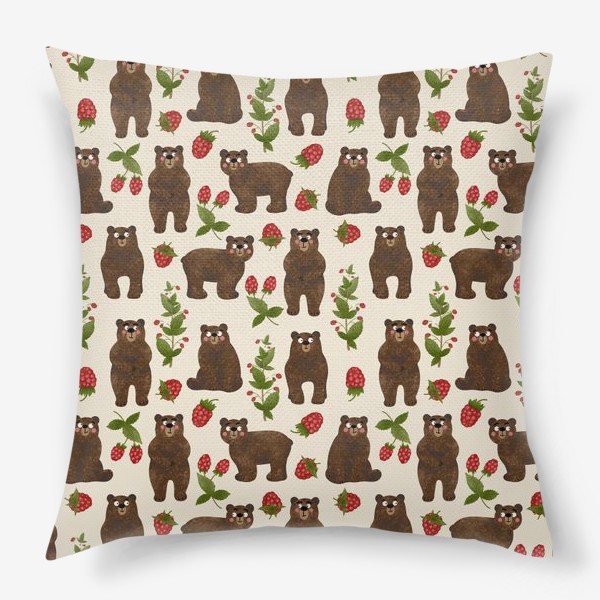 Подушка «Медведи и малина. Мишки в лесу. Медвежонок и медвежата»