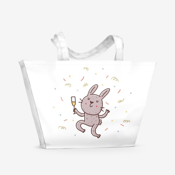 Пляжная сумка «Веселый кролик и шампанское. Новый год 2023»