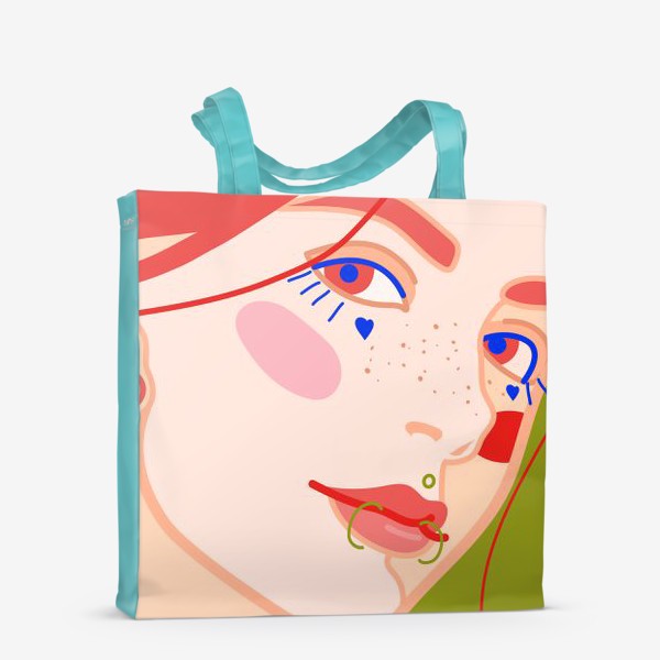 Сумка-шоппер «яркий женский портрет с оригинальным макияжем и пирсингом»