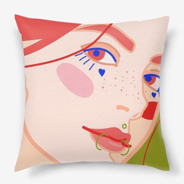 Подушка «яркий женский портрет с оригинальным макияжем и пирсингом»