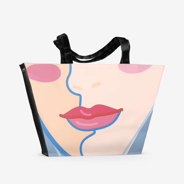 Пляжная сумка «женский портрет с яркими губами»