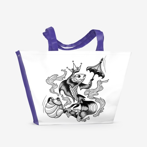 Пляжная сумка «Золотая рыбка джинн с зонтиком и короной»