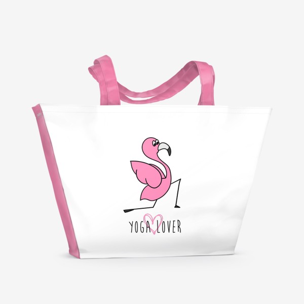 Пляжная сумка «Yoga lover. Розовый фламинго в йога позе»