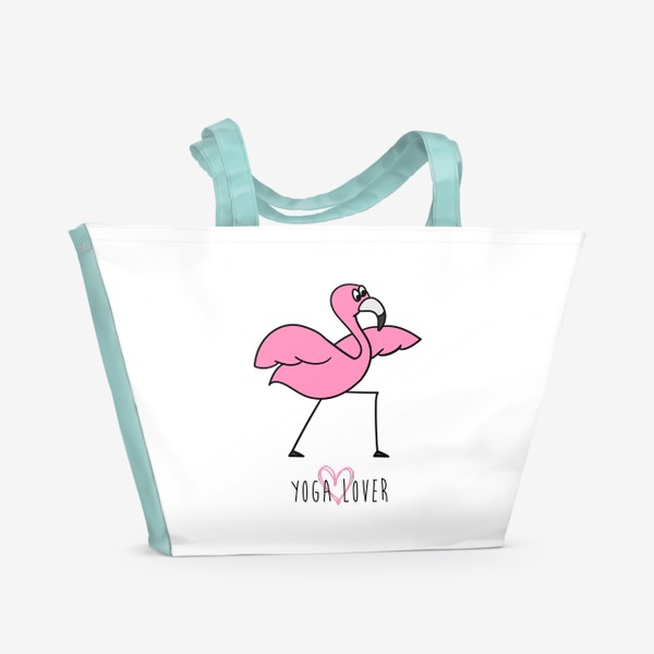 Пляжная сумка &laquo;Yoga lover. Розовый фламинго в йога позе. Надпись для тренера&raquo;