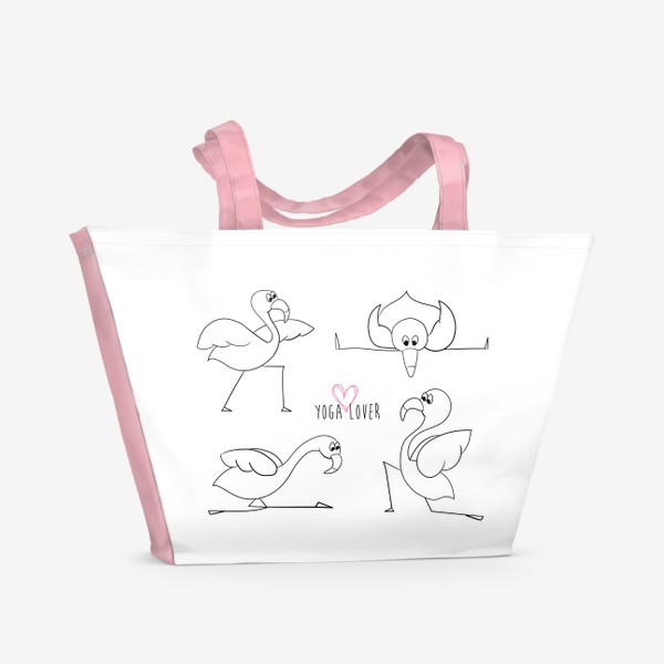 Пляжная сумка &laquo;Yoga lover. Фламинго в йога позах. Принт для тренера &raquo;