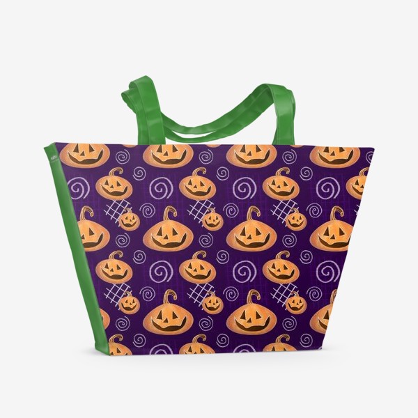 Пляжная сумка «Хэллоуин, паттерн с тыквами»