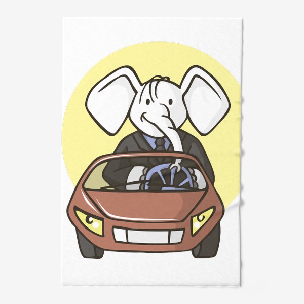 Полотенце &laquo;иллюстрация слон бизнесмен едет на машине&raquo;
