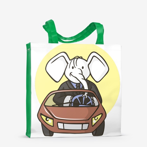 Сумка-шоппер «иллюстрация слон бизнесмен едет на машине»