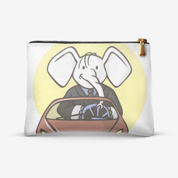 Косметичка &laquo;иллюстрация слон бизнесмен едет на машине&raquo;